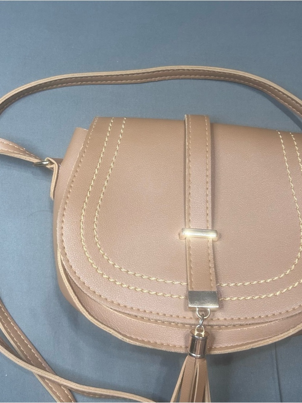 Tan Crossbody Saddle Bag with Tassel